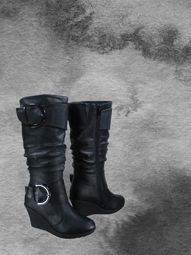 TZ Rose-65 Women's Fashion Round Toe Wedge Mid Calf Knee High Boot Shoes4