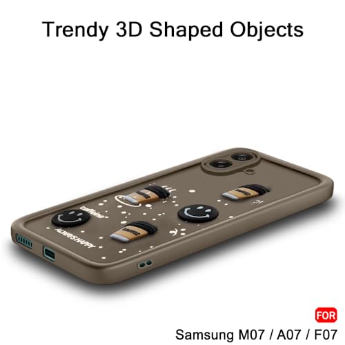 Image of TheGiftKart Back Cover Case for Samsung Galaxy M07 / F07 | Cute Fun Cartoon 3D Smiley Coffee Case | Full Camera Protection | Shockproof Back Cover Case for Samsung M07 / F07 (Silicone, Brown)
