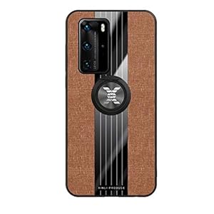 Ttimao Hoesje voor Huawei P40 Lite 360 ° Draaibare Ringbeugel Ultradunne Stof Geweven Patroon Telefoonhoes+1*Screen…