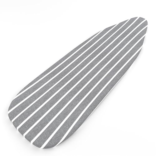 Image of Encasa XO Ironing Board Covers and Pad - 135x45 cm Fits X-Large Iron Boards, Thick 4mm Felt, Elasticated Fit, Heat & Scorch-Resistant, Elastic Bungee Cord Tightening & Lock Roma Grey Stripes