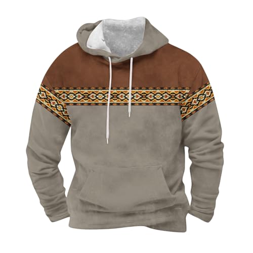 Western Aztec Hoodies for Men Cowboy Hooded Sweatshirt Country Graphic Print Oversized Pullover with Pockets