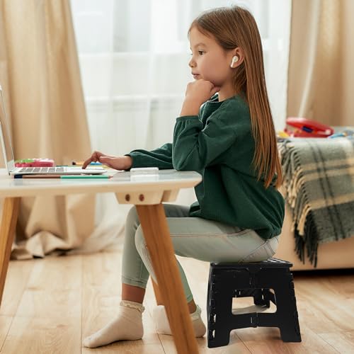 Image of Flottian 9 Inch Folding Step Stool, 300 Lbs Capacity Non-Slip Plastic Step Stool with Portable Handle for Adults and Kids, Compact Foldable Stool for Kitchen Bathroom Bedroom, Black,1PC