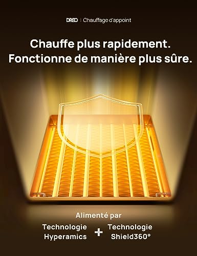 dreo chauffage d'appoint atom one, oscillant sur 70°, Électrique, radiateur céramique ptc avec thermostat, minuterie 1 12 h, télécommande, protection anti surchauffe et anti basculement, mode eco