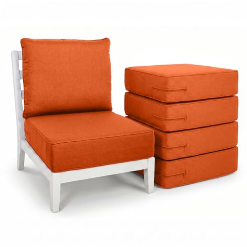 Image of Luxury 6 inch Thick Outdoor Cushion Set 5 - 22x24 Patio Furniture Cushions with 28D High-Density Foam, Water-Resistant & Fade-Resistant Fabric, Removable Covers for Patio Furniture Sofa Couch -Orange