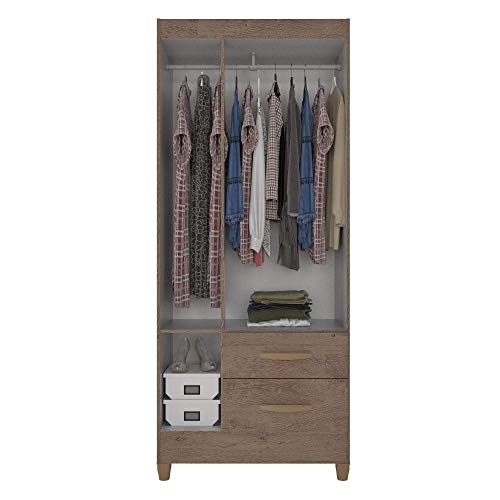 Guarda Roupa Solteiro com Espelho 3 Portas 2 Gavetas Real Light Atualle Móveis Mocaccino Rústico