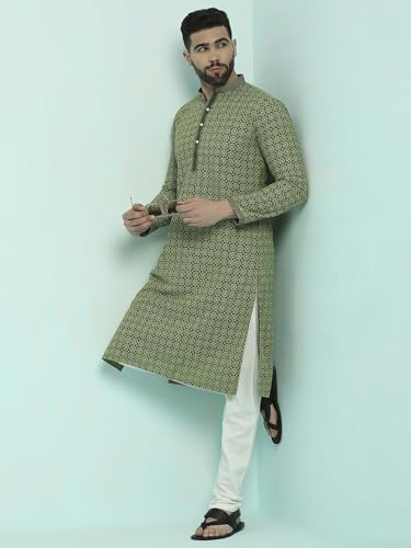Image of Rajubhai Hargovindas Men's Chikankari Embroidered Cotton Kurta (Ches)