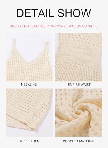 Dokotoo Women's Swimwear Cover Ups 2025 Summer Scoop Neck Sleeveless Bathing Suit Crochet Hollow Out Spaghetti Straps Resort Wear Outfits Beach Dresses for Women Apricot Large - Image 3