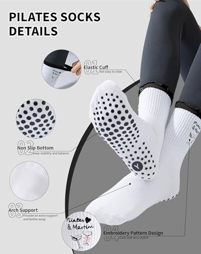 Image of Yawlsow Cute Pilates Grip Socks for Women Ruffle Frilly Yoga Socks Non Slip Cotton Crew Grippy Sock for Barre Workout