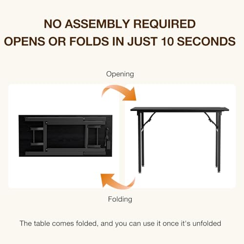 Image of TEMI Small Computer Desk Folding Table - No Assembly, Compact 44.3 inch Foldable Desk with Power Outlets & USB Charging Port, Portable Small Office Desk, Ideal Mini Study Table, Dark Oak