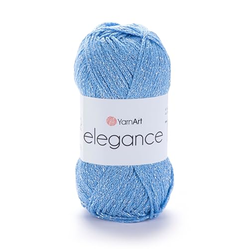 Image of YarnArt Elegance Sparkly Yarn - Metallic Cotton Blend, Fine Sport for Knitting & Crochet, Lightweight Thread for Shawls & Sweaters, 50g (130m), Blue - (1, 107)