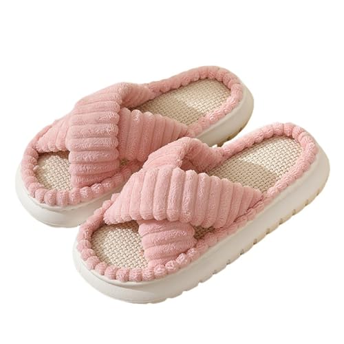 Fuzzy Slippers, Cloud Shoes for Women, Platform Slipper for Womens, Open Toe with Bow or Cross Strap, Memory Foam, Plush, Rubber Sole for Indoor and Outdoor as Birthday or Christmas Gifts