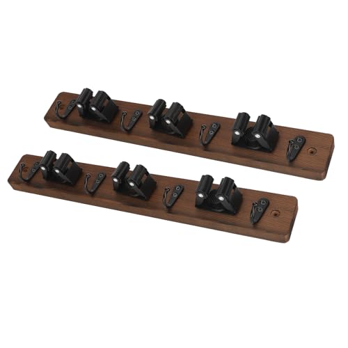 NIUDEYROE Lot de 2 supports pour balai à franges, support mural pour balai, support à balai en bois avec 3 clips roulants et 4 crochets pour salle de bain, cuisine, buanderie, organisateur – vue 2