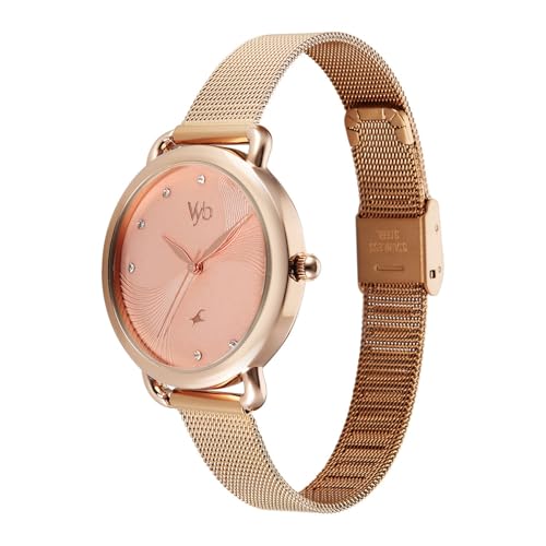 Image of Fastrack Vyb 6.0 Classique Quartz Rose Gold Round Dial Women's Watch | Stainless Steel Mesh Strap Material | Watches for Women Analog | Girl's Analog Watches - FV60091WM01