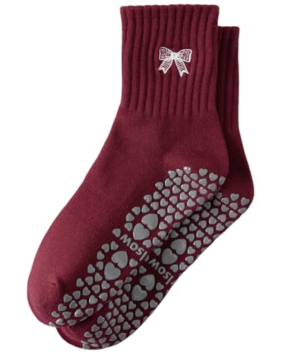 Image of Yawlsow Pilates Grip Socks for Women Yoga Grippy Socks Cute Barre Non Skid Athletic Crew Sticky Sock Workout Hospital
