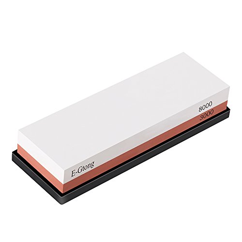 E-Gtong Whetstone Knife Sharpener with Anti-slip Rubber Base 2 Side Grit 3000/8000 Wet