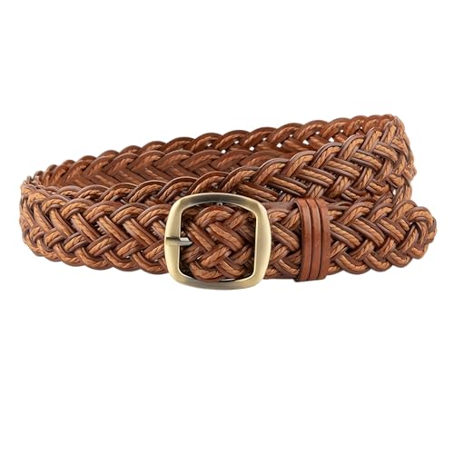 Skinny 3CM Wide Braided Leather Belt for Women, Hand-Woven Design with Gold Buckle