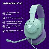 JBL Quantum 100M2 Kabelgebundenes Over-Ear Gaming Headset mit JBL QuantumSOUND Signature, 3,5-mm-Klinke, Multi-Plattform-Kompatibilität und abnehmbarem Mikrofon mit Stummschaltungsoption, Cyan – Ansicht 2