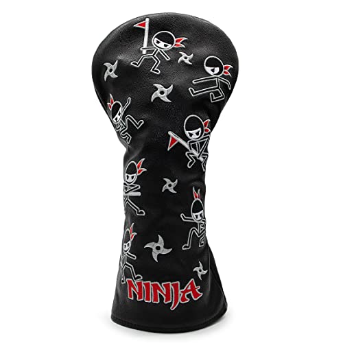 Golf Club Schlägerhaube 3 Holz Schlägerhaube Ninja Design Magnetverschluss Elegante Stickerei Premium Leder Driver Fairway Holz Hybrid Cover Schwarz Cover