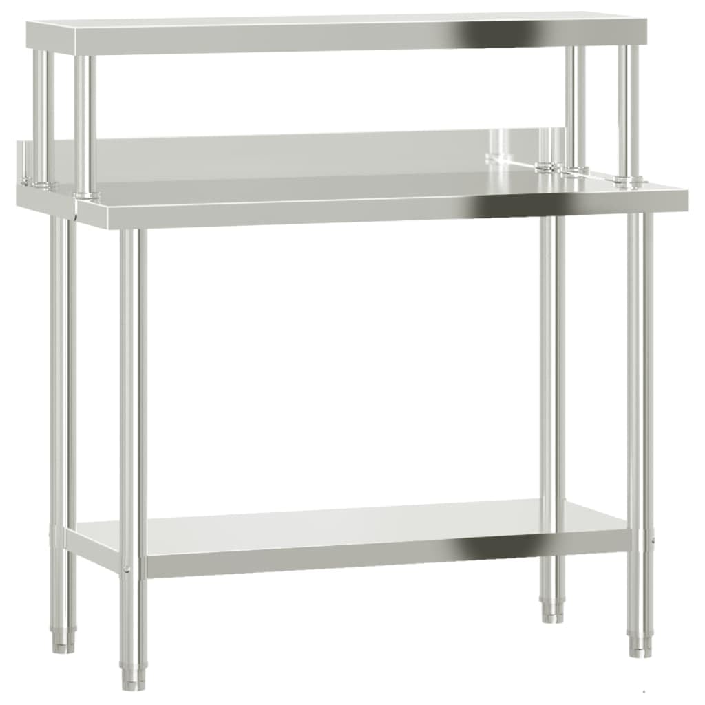 Mesa de trabajo de acero inoxidable con placa superior, 110 x 55 x 120 cm, mesa de preparación para gastronomía y cocina
