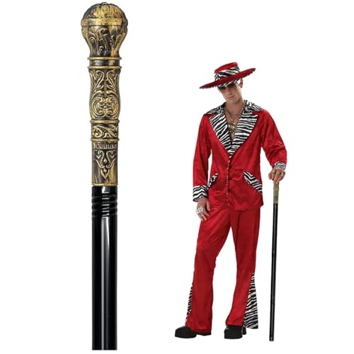 GAGIFT WORLD Costume Pimp Cane 42 Metal Prop Stick with Antique Gold Plastic Handle Cosplay Accessories for Halloween Dress-up Party (Black)