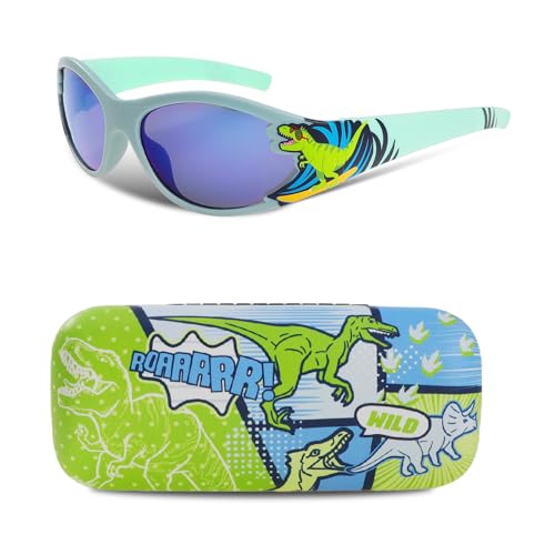 Beipegin Kids Sunglasses Boys Sharks Dinosaurs Eyeglasses UV Protection Toddler Sunglasses with Case for Travel Holidays Party Beach Dress Up Glasses Gifts