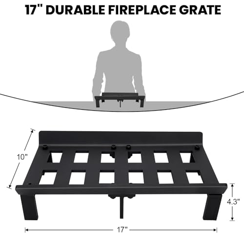 G GOOD GAIN Fireplace Grate 17 inch - Wood Stove Grates Heavy Duty | Fireplace Log Holder | Firewood Log Burning Wrought Iron Rack | Fire Pit Tray for Indoor Chimney Hearth & Outdoor Kindling Tool