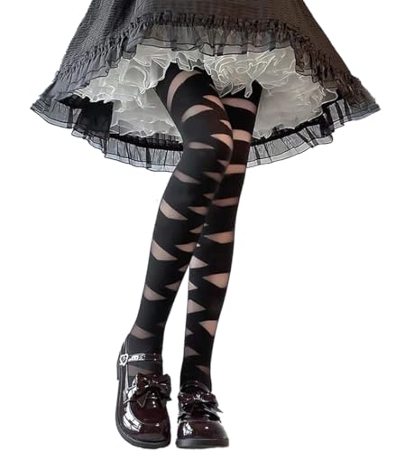 Mrotrida Women's Cross Stripe Tights Goth Cosplay Bandage Design Pantyhose Sexy Jk Y2k Halloween Stockings