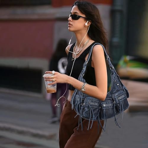 Image of Angel Kiss Hobo Bags Purse for Women Y2K Shoulder Bag Multi Pockets Designer Satchel Studded Handbags with Strap