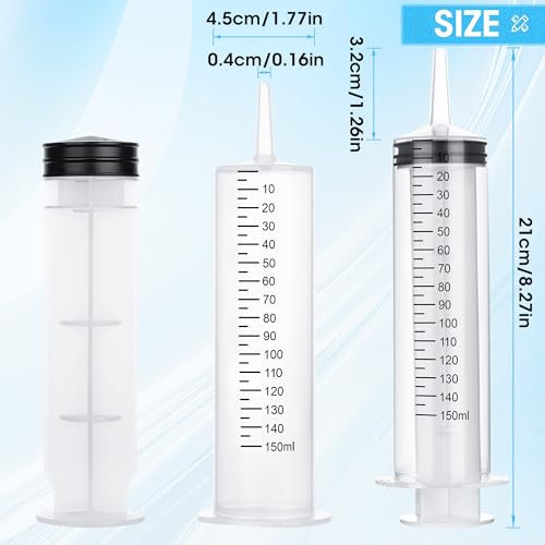 Image of 3 Pack 150mL Syringes for Liquid - Large Syringe with Tip Adapter for Liquids, Oil, Watering Plants, Refilling, Measuring