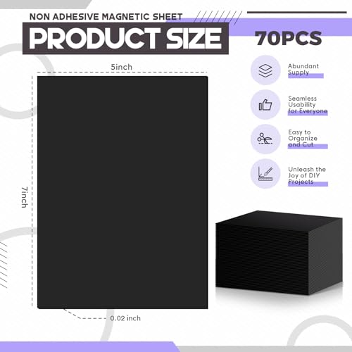 Image of 70 Pcs Non Adhesive Magnetic Sheet 5 x 7 Inch for Die Storage Flexible Magnetic Sheets Plain Sheet for Arts and Crafts Scrapbooking DIY Photography, Easy to Cut and Organize