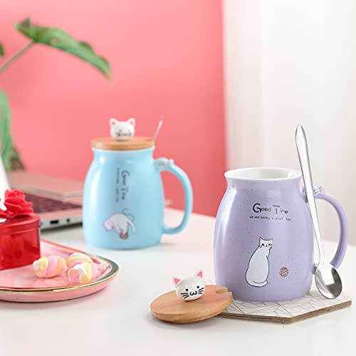 BigNoseDeer Taza de gato Linda Taza de café de cerámica con tapa de gatito 3D Cuchara de acero inoxidable, Novedad Copa de la mañana Leche de té Taza de Navidad 380ML - Imagen 6