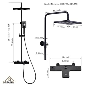 CASAINC Thermostatic Rain Shower Faucet Set 11.4" x 7.5" Rectangle Rainfall Shower Head with 3 Spray Modes Hand Shower, Wall Mount Water-saving Shower System, 3-Way Diverter (Matte Black) CASAINC Thermostatic Rain Shower Faucet Set 114 x 75 Rectangle Rainfall Shower Head with 3 Spray Modes Hand Shower Wall Mount Water saving Shower System 3 Way Diverter Matte Black