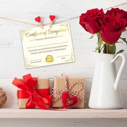 Certificates of Recognition, Gold Foil Award Certificates for School Graduation Diploma, Vintage Certificate of Achievement for Employees Teachers Students, 25 Pack Employee of The Year Awards -09