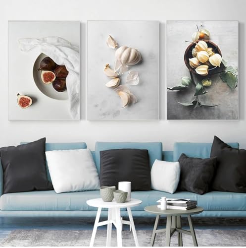 Toile peintures sur mur art cerises d'hiver pour déco salle à manger 3 pièces 50x70cm sans cadre