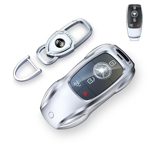 saxsion for Benz Key Fob Cover Fit A B C E G S R Class SL SLC CLS CLA GLB GLC GLE GLS AMG CLK ML SLK Key Case Shell (Fashion Silverfor Benz-A)