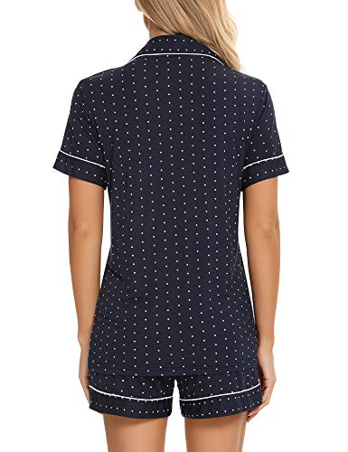 Women's Sleepwear Jersey Shorts Pajama Set Navy Blue With Dots X-Large #TOP3