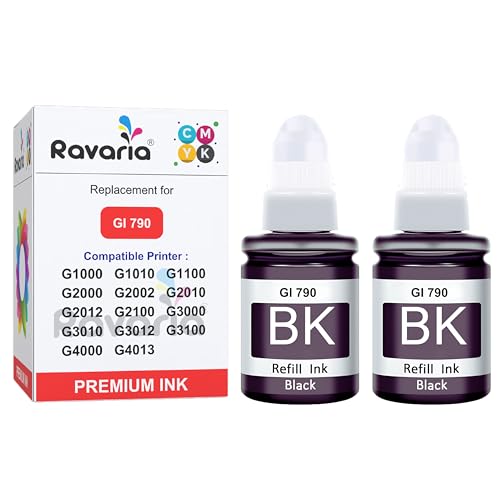 Image of GI 790 Ink Compatible for Canon Pixma g1000 / G1010 / G1100 / G2000 / G2002 / G2010 / G2012 / G2100 / G3000 / G3010 / G3012 / G3100 / G4000 / G4013 (790 Ink Black 2 Pcs)