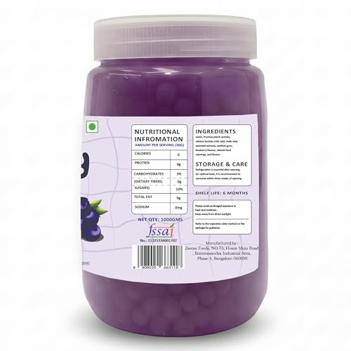 Popping Boba - Blueberry 1 kg with 11 mm paper straw (10 pieces)