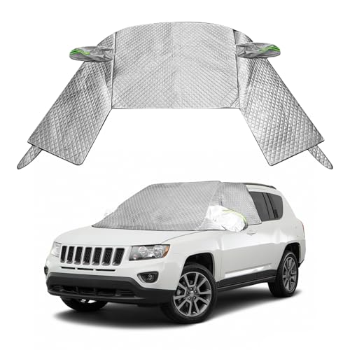 Image of Car Windshield Cover with Side Mirror Covers 4 Layers Heavy Duty Protects Windshield from Rain Sun Frost Extra Large Size Fits SUV Trucks (White-SUVs)