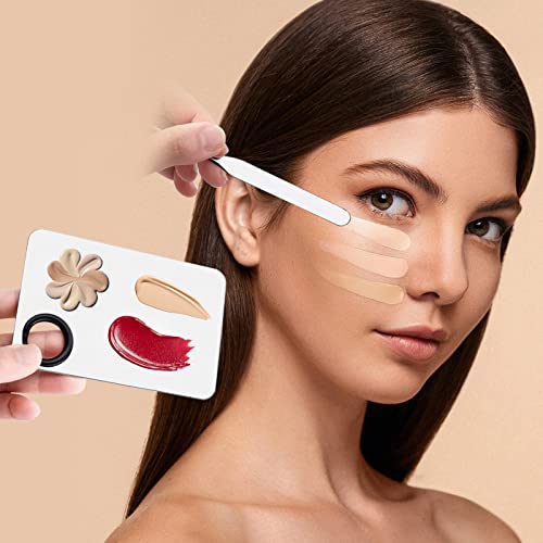 Makeup Spatula,Korean Spatula Makeup Stainless Steel Makeup Spatula And Palette Set,Professional Foundation Spatula Facial Cosmetic Makeup Tool (6 Powder Puff +1Spatula+1 Rectangle Palette). #TOP2