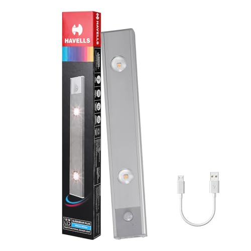 Image of Havells SLEEKBEAM Plus 260MM 1.5W Rechargeable Motion Sensor LED Light for Wardrobe, Closet, Cabinet, Kitchen, Under Stairs, Drawer, Shelf, Garage, Quick Magnetic Self Installation| Type-C Charging