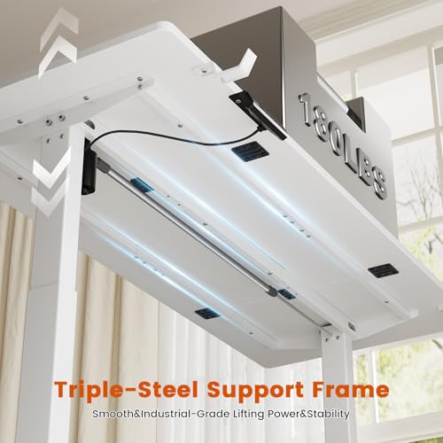 Image of REAHOME Electric Standing Desk with Drawers, 55 x 24 Inches Height Adjustable Sit Stand Desk with Storage, 3 Memory Preset Home Office Computer Desk, Printer Cabinet, 2 Hooks, Cable Management, White