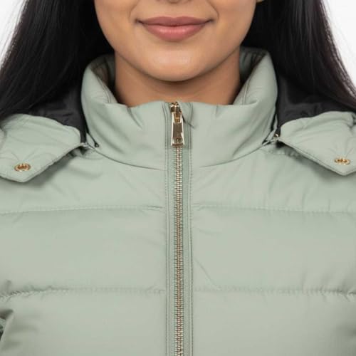 Image of Women's Nylon Puffer Jacket for Winter | Lightweight Warm Quilted Outerwear with Hood | Front Zipper Closure & Secure Pockets | Wind-Resistant Casual Jacket for Women