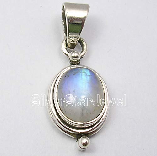 Oval Rainbow Moonstone Pendant 1.2" 925 Solid Sterling Silver Wedding Gift2