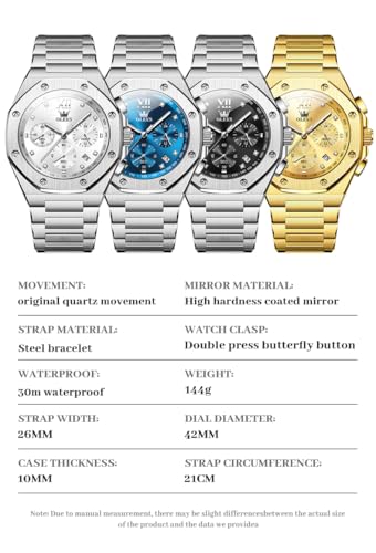 OLEVS Mens Analog Watch Stainless Steel Easy Read Waterproof Luminous Casual Luxury Watches