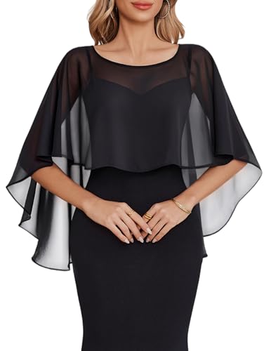 Sheer Capelets for Women Evening Dress - Lightweight Chiffon Cape Shawls and Wraps Wedding Cover Up Formal Wear