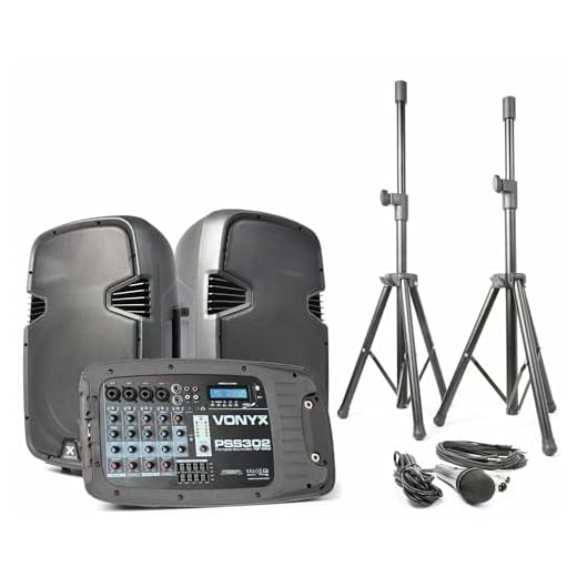 Vonyx PSS302 Sistema PA Set Completo Altavoces con Mezclador, Sistema de Sonido, 300 W, Set de Altavoces PA con Micrófono y Trípodes, Bluetooth, USB, SD, Mando a Distancia, DJ, Cantante, Conferencias