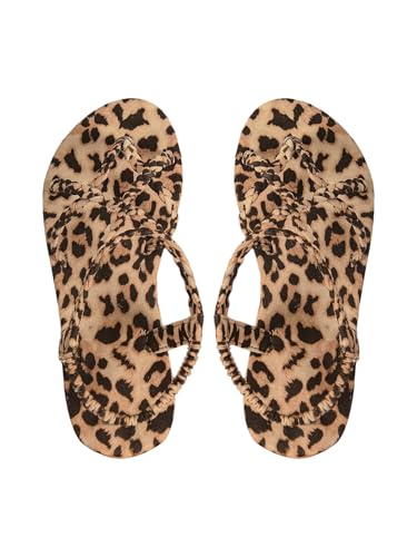 GORGLITTER Women's Leopard Strappy Flats Sandals Cheetah Open Toe Thong Sandals Summer Dressy Slide Flip Flop