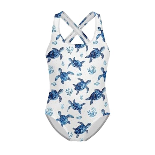 Image of Girls One Piece Swimsuits Teens Sleeveless Back Cross Strap Bathing Suit Kids Quick Dry Cute Beach Swimwear(5-14)