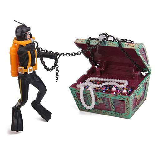Holoras Action Aquarium Ornament, Aquarium Treasure Chest and Diver for Fish Tank Decorations